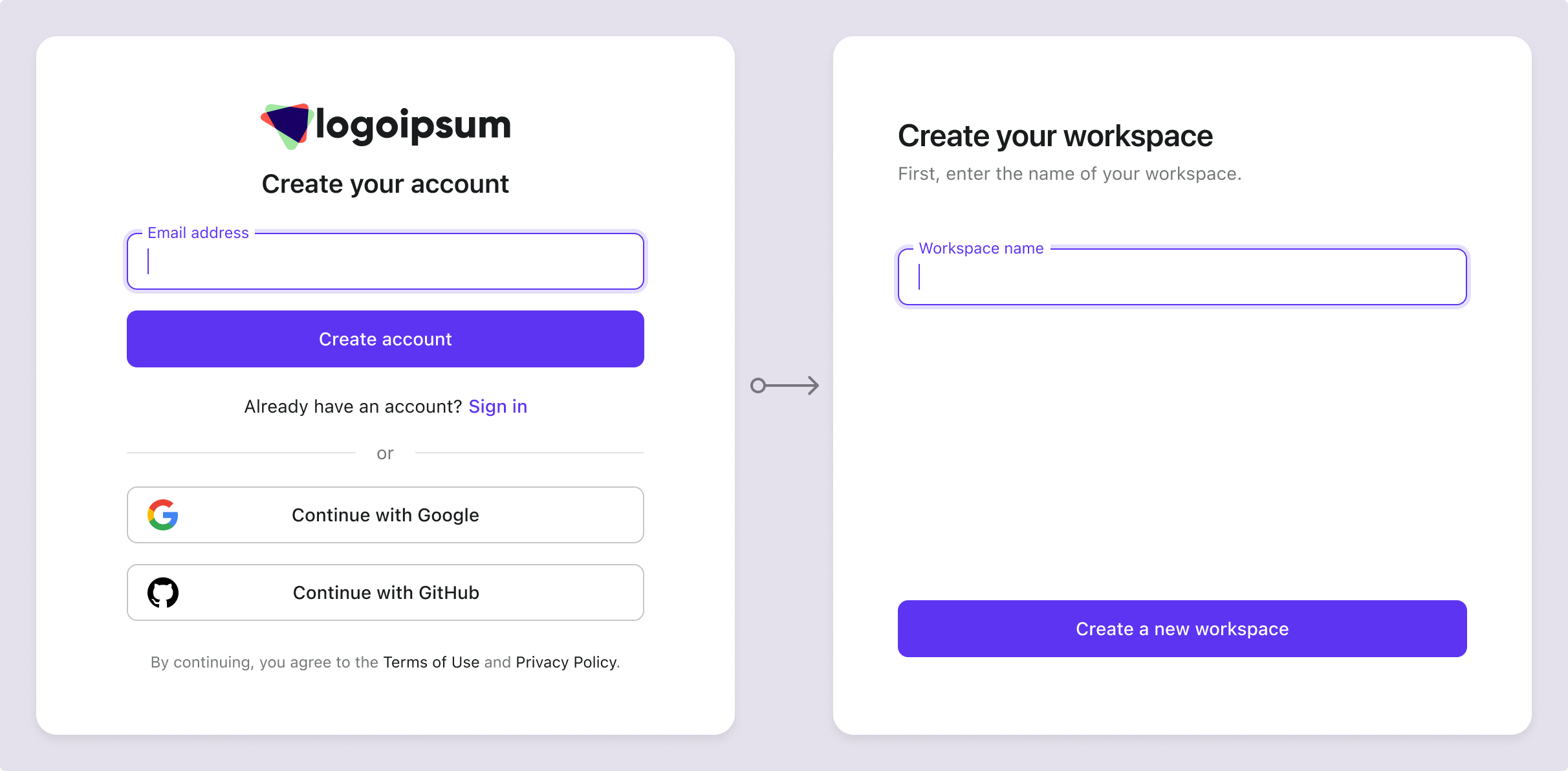 Un nouveau compte crée une organisation