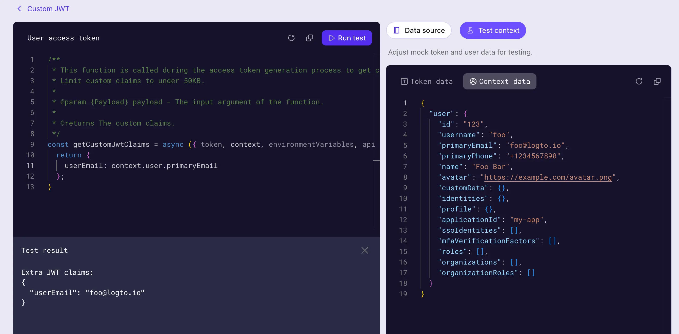 Benutzerdefiniertes JWT-Skript testen