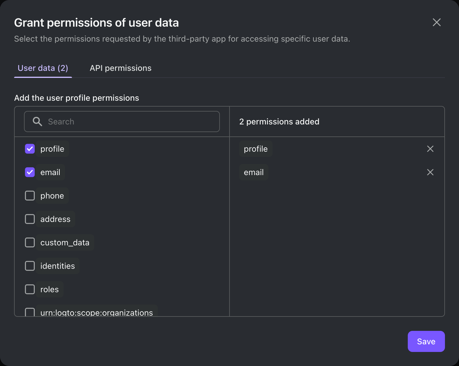 Permissões do aplicativo de terceiros